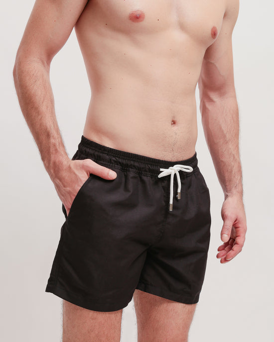 Load image into Gallery viewer, Basic Black Short-Length Swim Shorts
