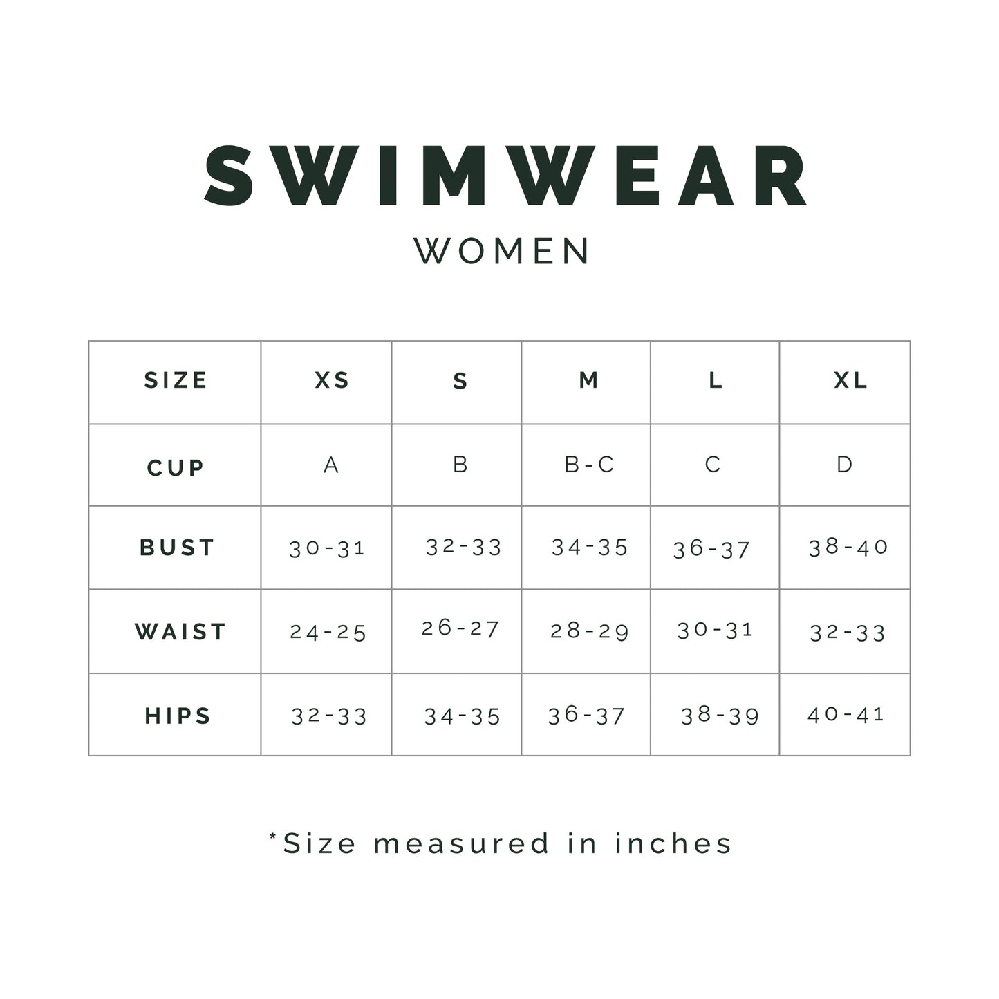 Size Chart  Sirena Swimwear Philippines