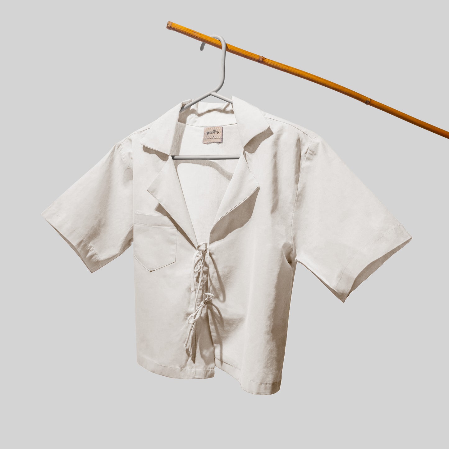 Collared String Linen Top (White)