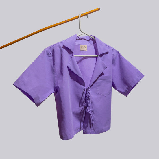 Load image into Gallery viewer, Collared String Linen Top (Purple)

