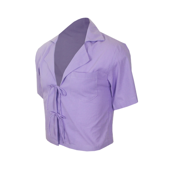 Load image into Gallery viewer, Collared String Linen Top (Purple)
