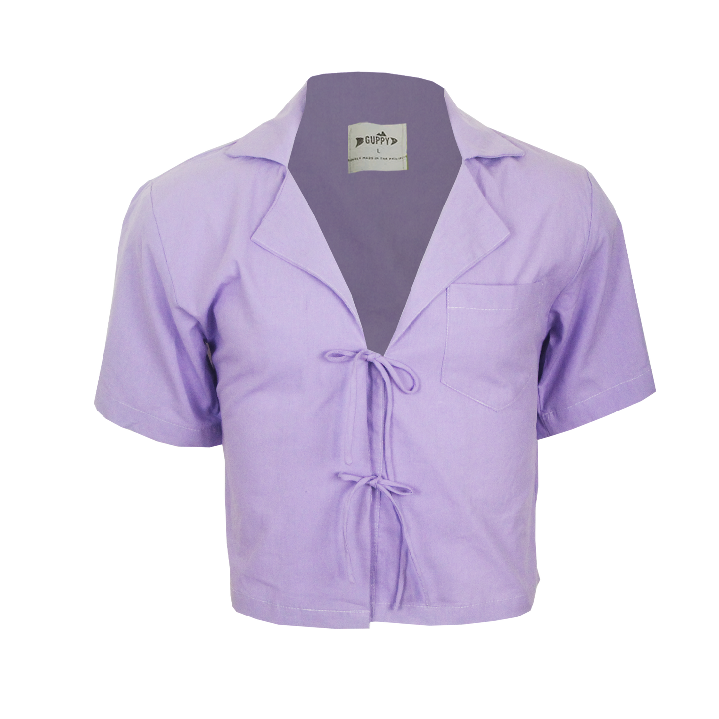 Collared String Linen Top (Purple)