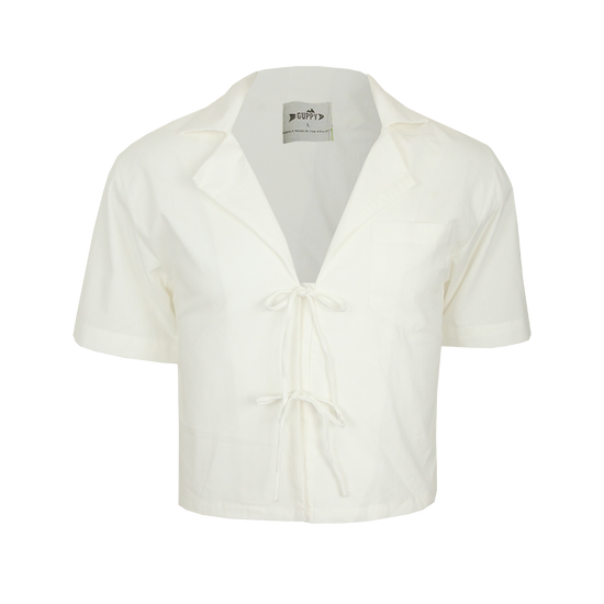 Collared String Linen Top (White)